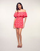 Vestido corto con cuello Bardot