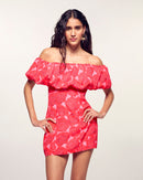 Vestido corto con cuello Bardot