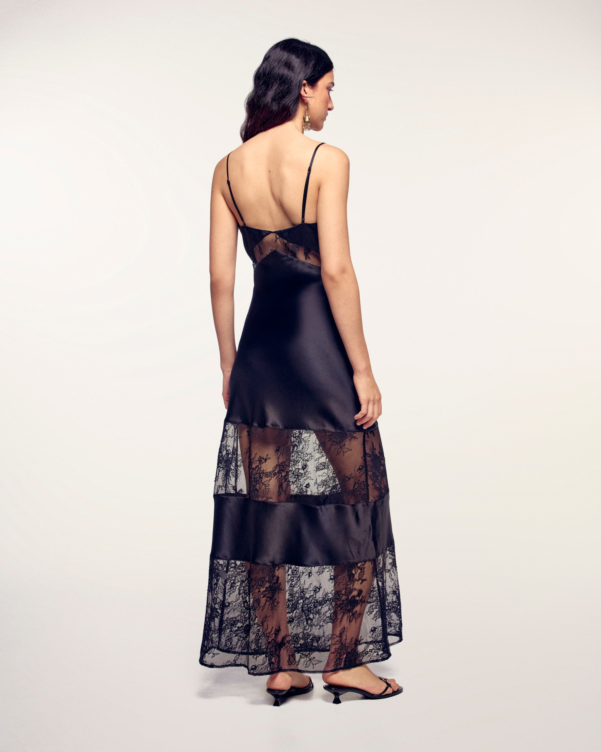 Long Dress with Straps and Lace Cutouts