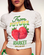 “Market” Printed Smocked Crop T-Shirt