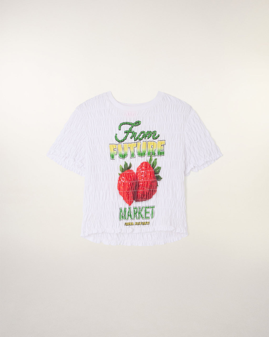 “Market” Printed Smocked Crop T-Shirt