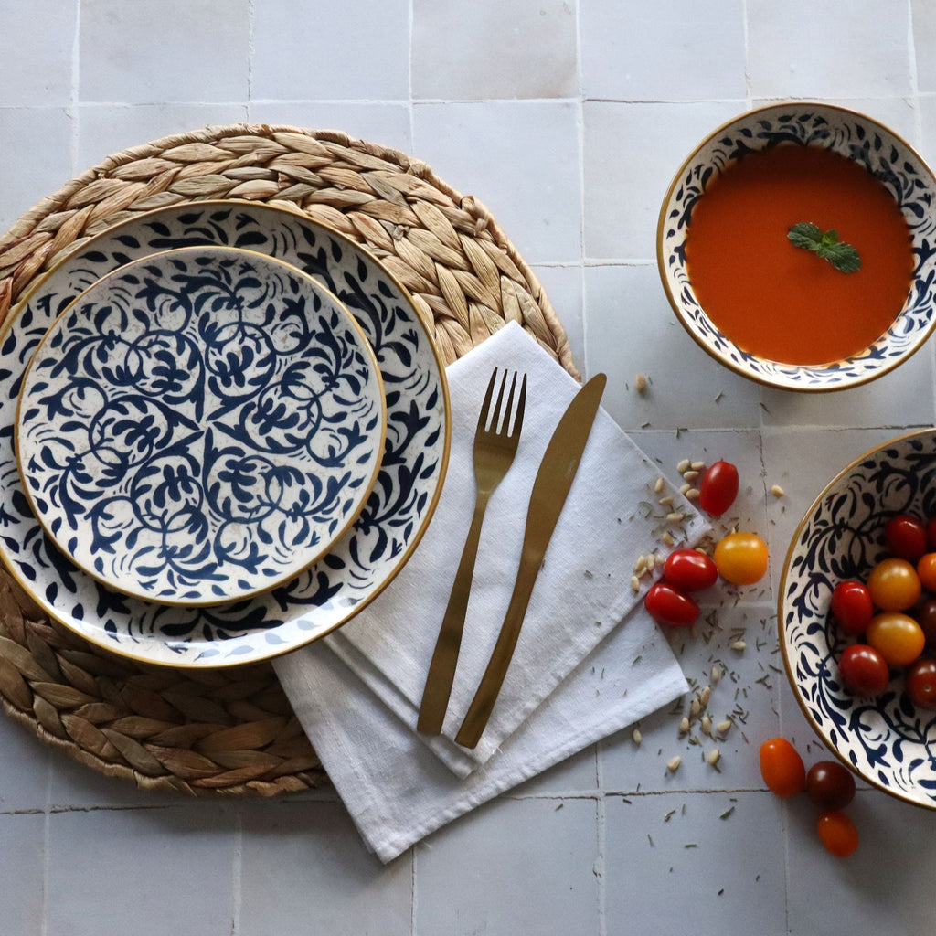 Eraclea - Set di 6 piatti fondi - 20 cm - Gres - Decoro blu