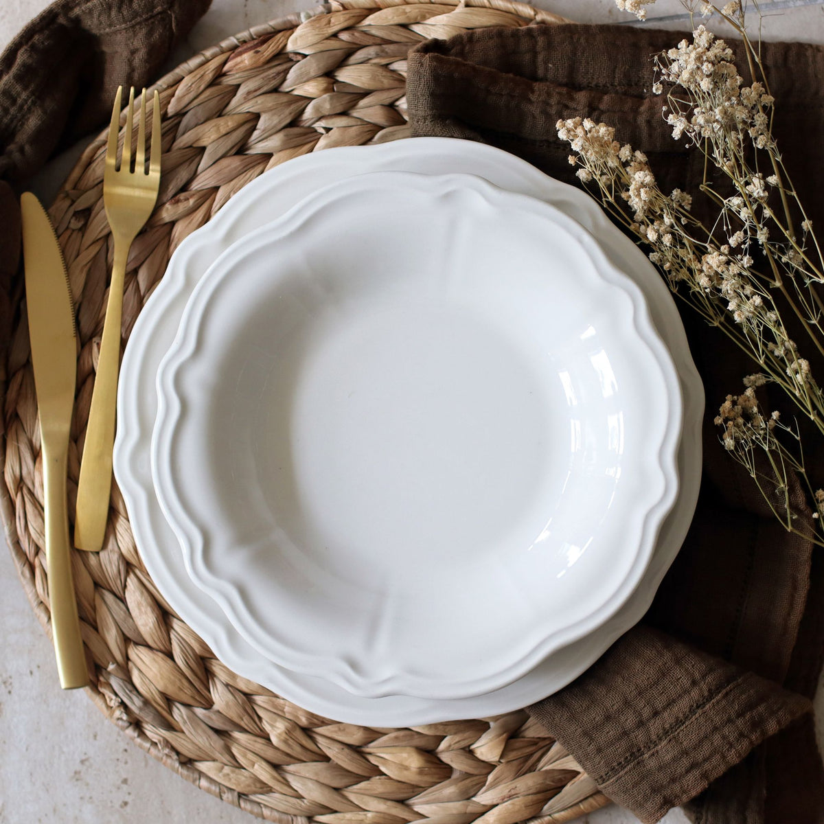 Charlotte - Lot De 6 Assiettes Creuses - 22Cm - Grès - Blanc