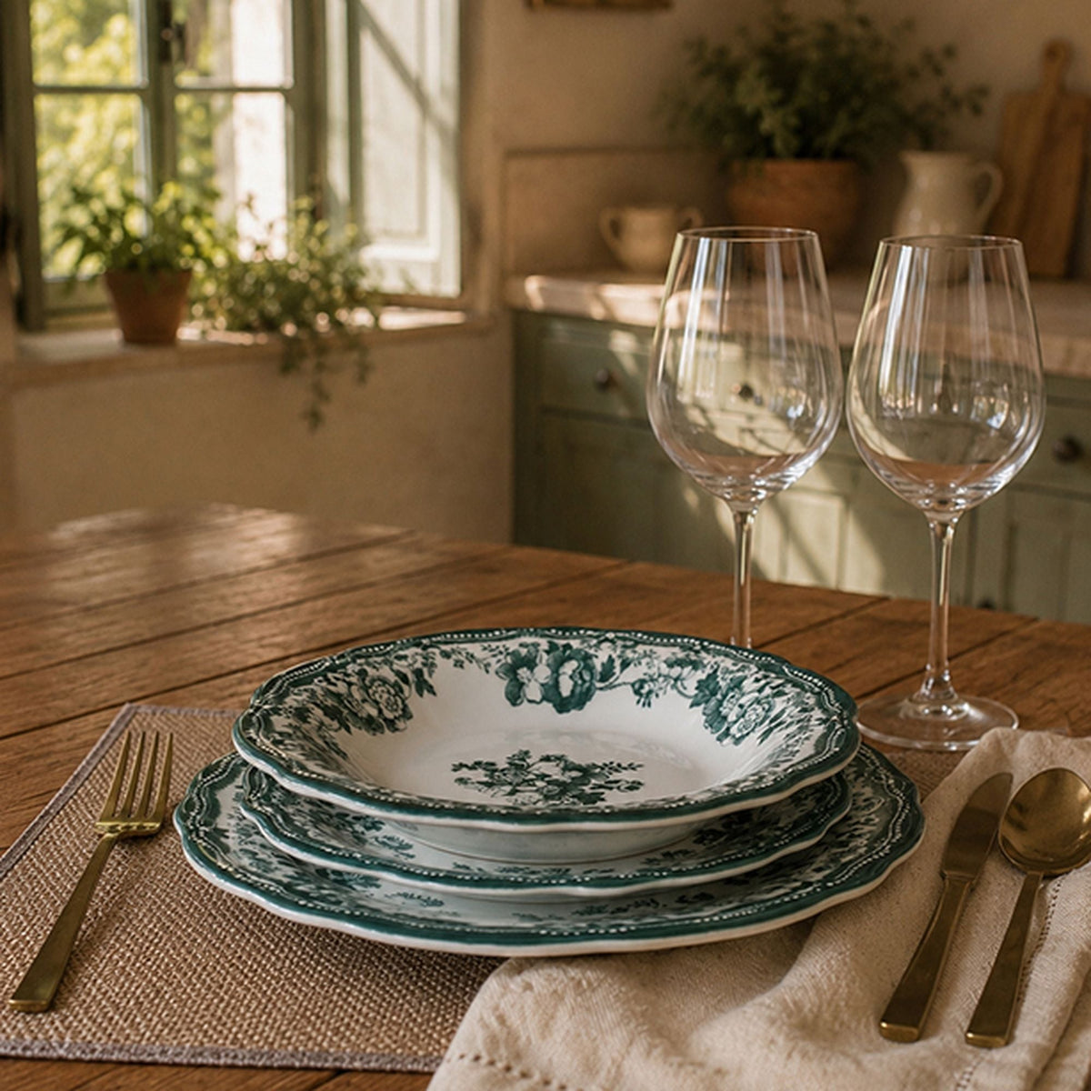 Faustine - Lot De 6 Assiettes Creuses - 22Cm - Grès - Vert