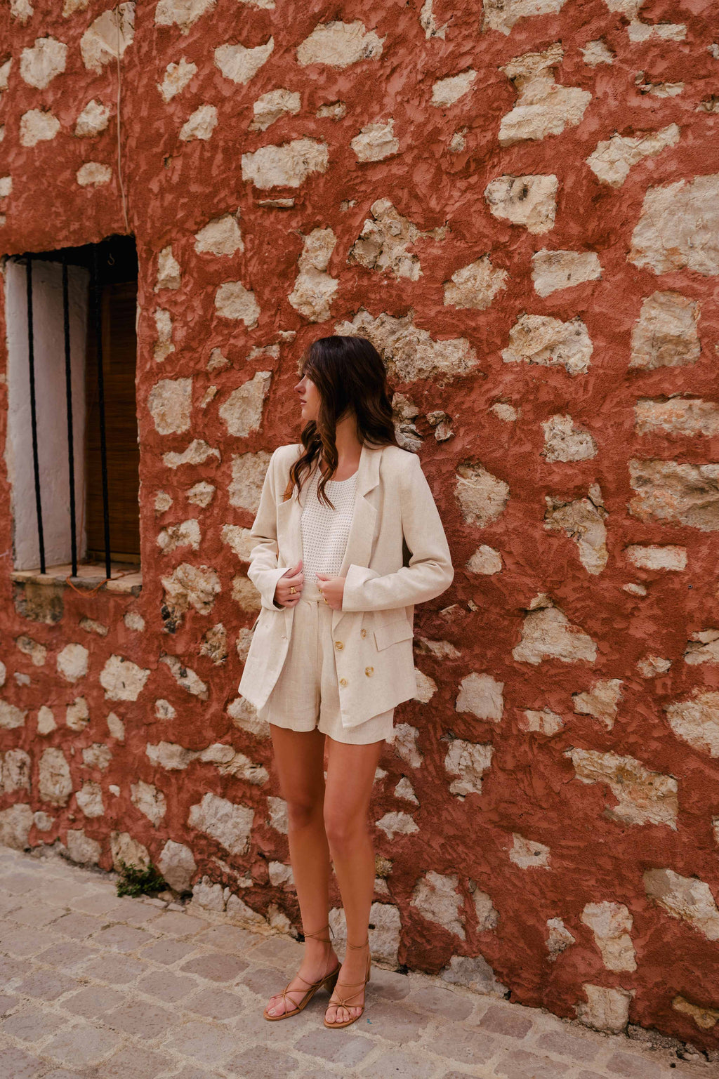 Short Léo Lin Viscosa Beige