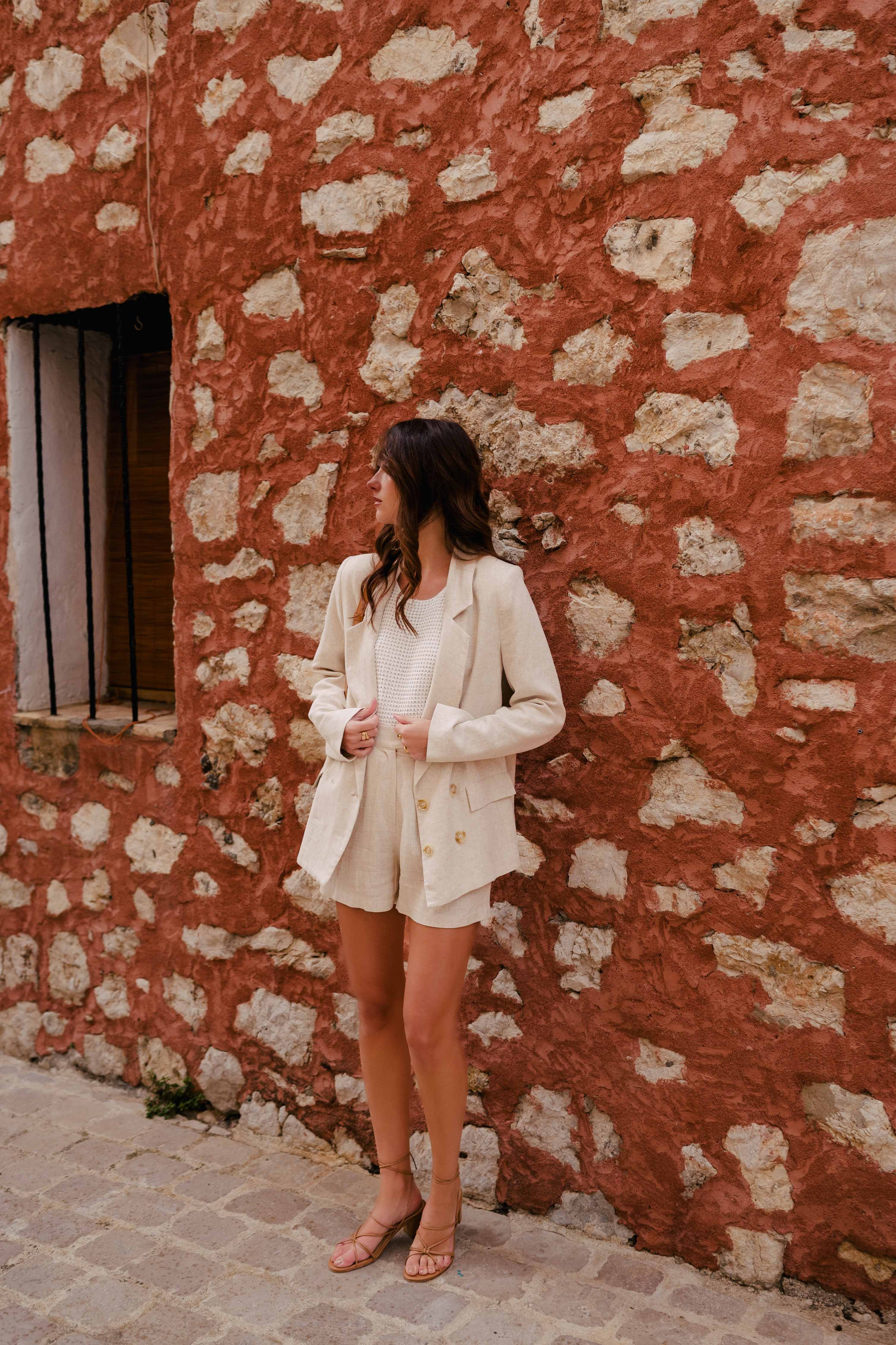 Short Léo Lin Viscosa Beige