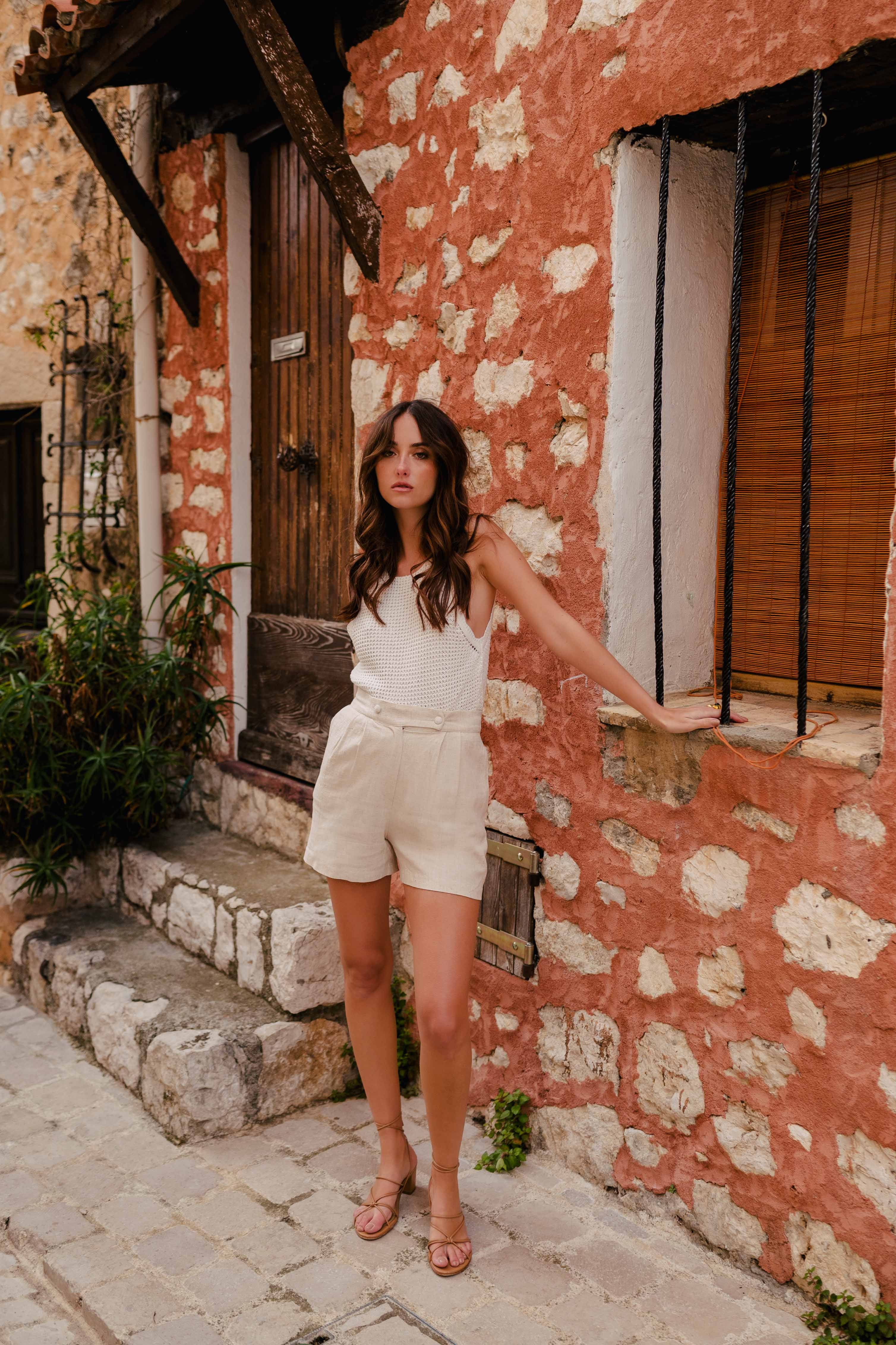 Short Léo Lin Viscosa Beige