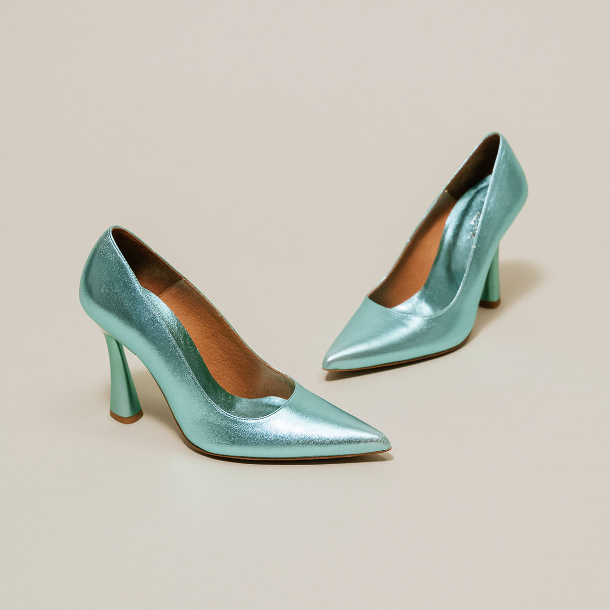 Escarpins Dabate Cuir Metallise - Turquoise