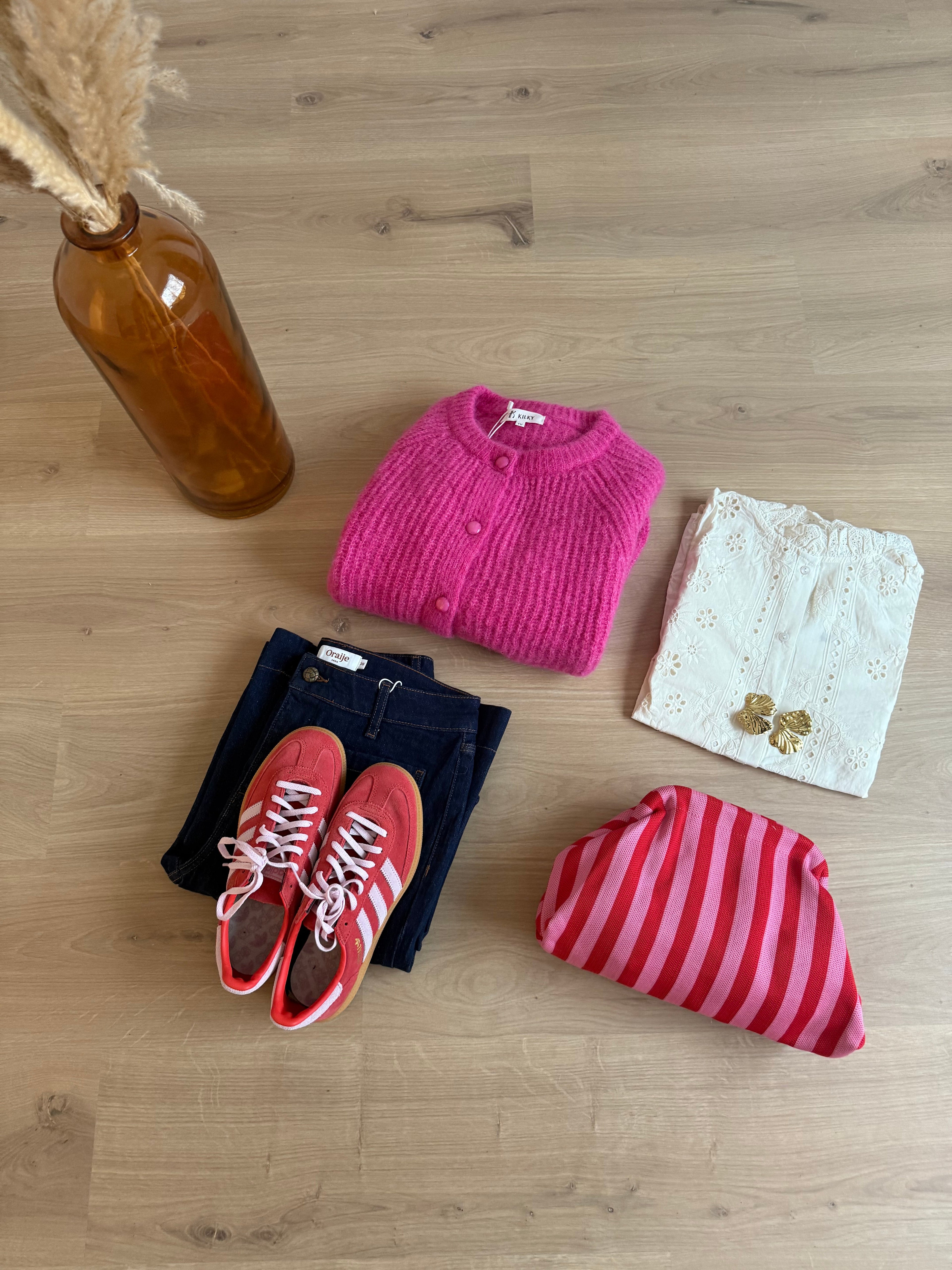 Lima Red / Fuschia Striped Clutch