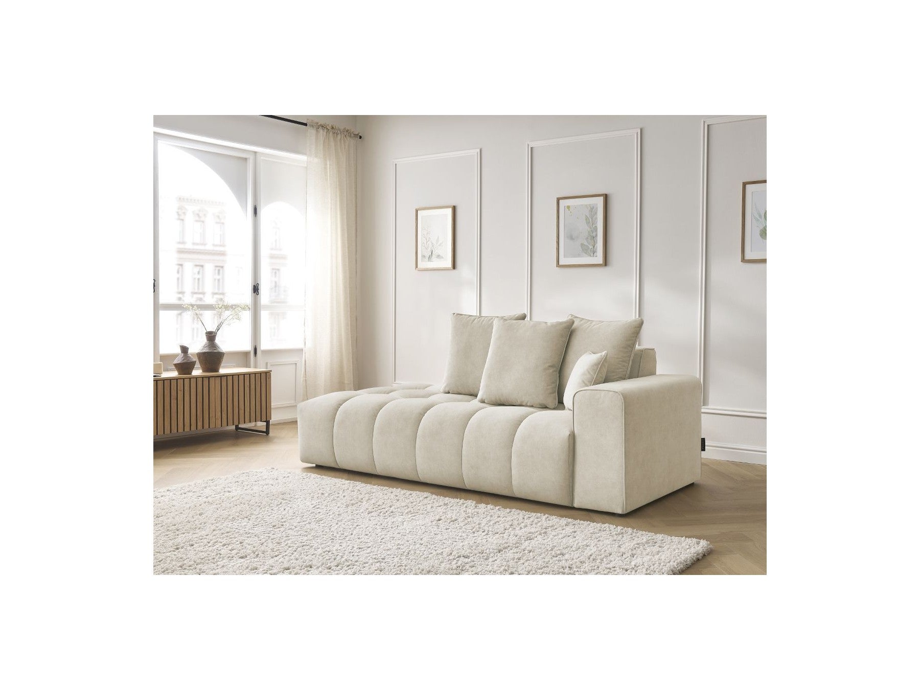 Sofá recto fijo ultrasuave - Mont-Blanco - Terciopelo - Reposabrazos derecho