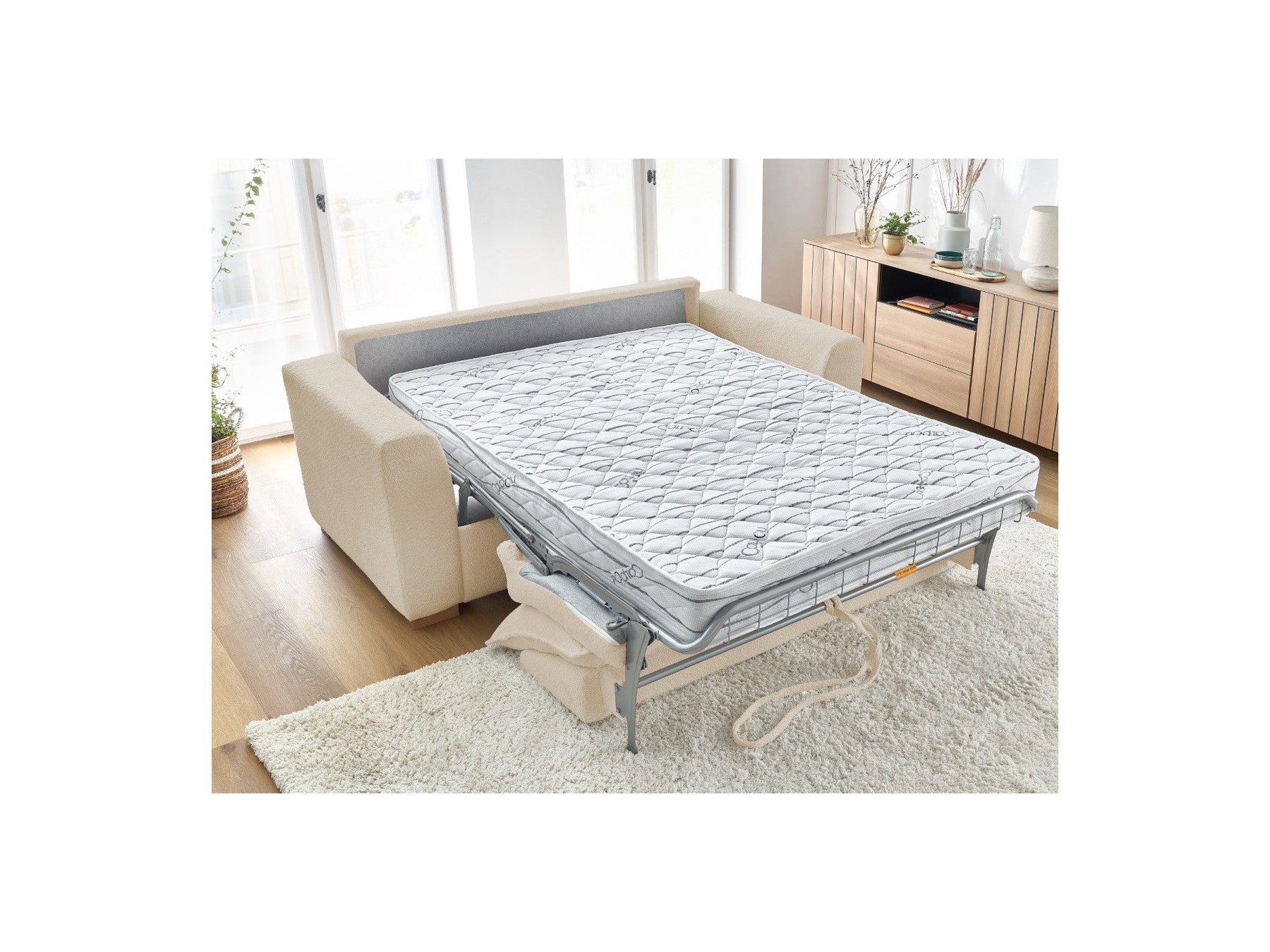 Augustin - Canapé Droit Convertible Ouverture Express - Tissu Bouclette - 160X200