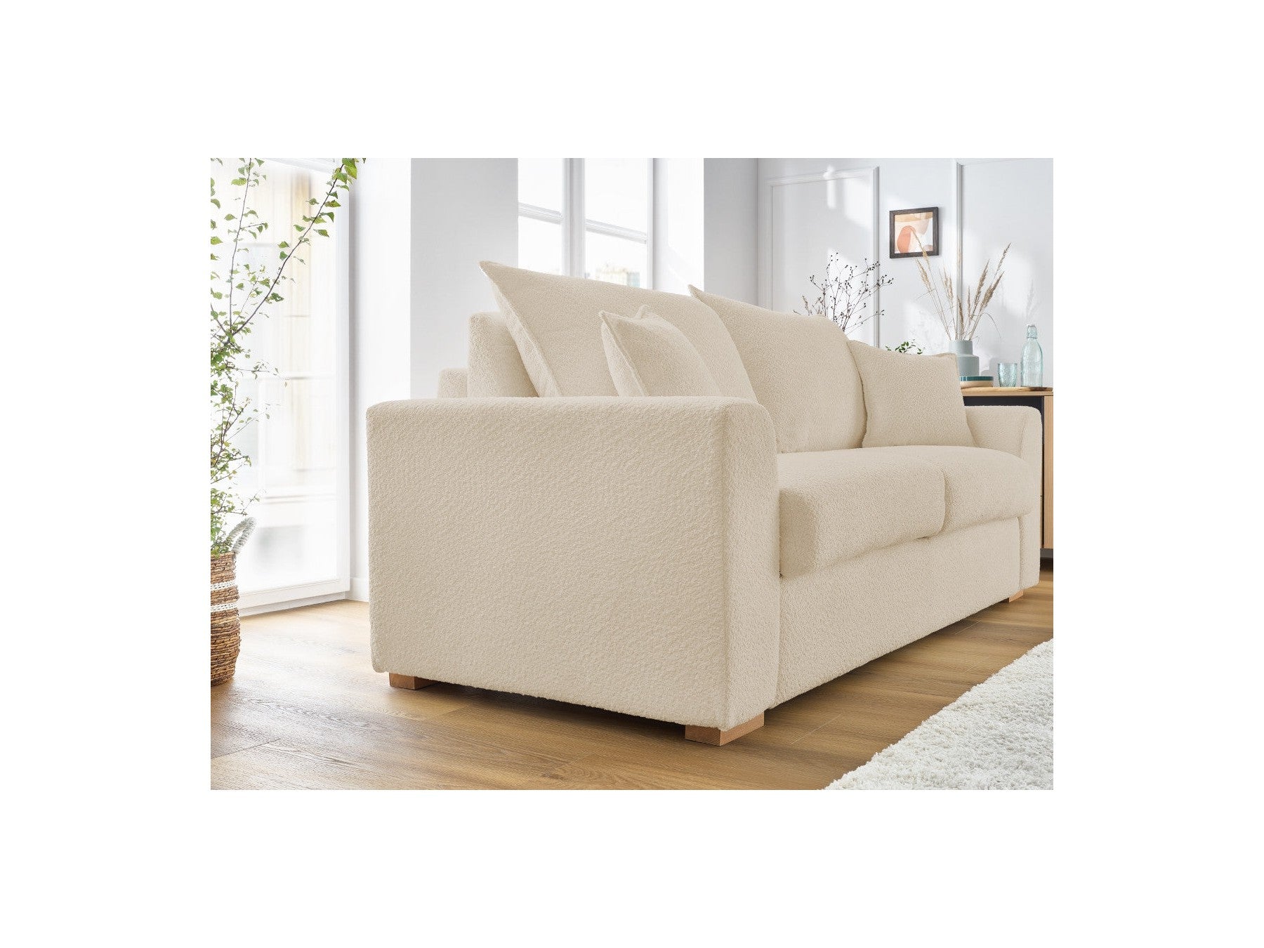 Augustin - Canapé Droit Convertible Ouverture Express - Tissu Bouclette - 160X200