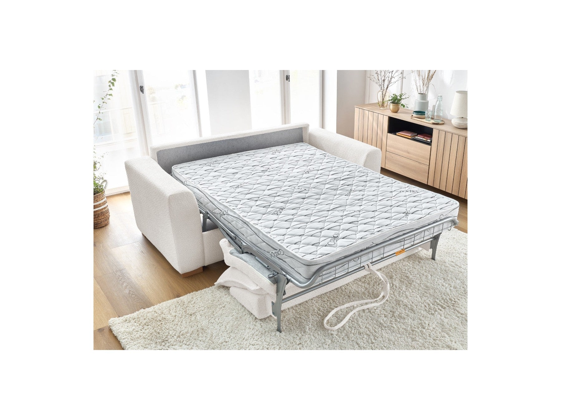 Augustin - Canapé Droit Convertible Ouverture Express - Tissu Bouclette - 160X200