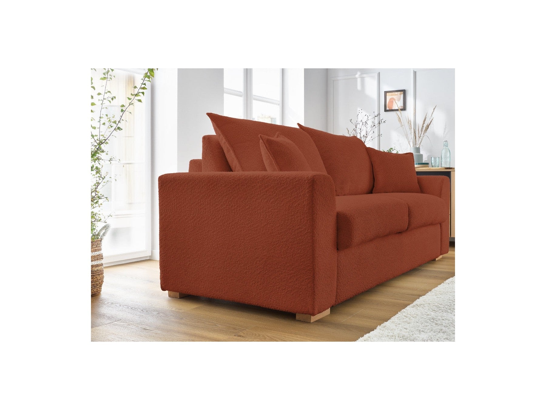 Augustin - Canapé Droit Convertible Ouverture Express - Tissu Bouclette - 160X200
