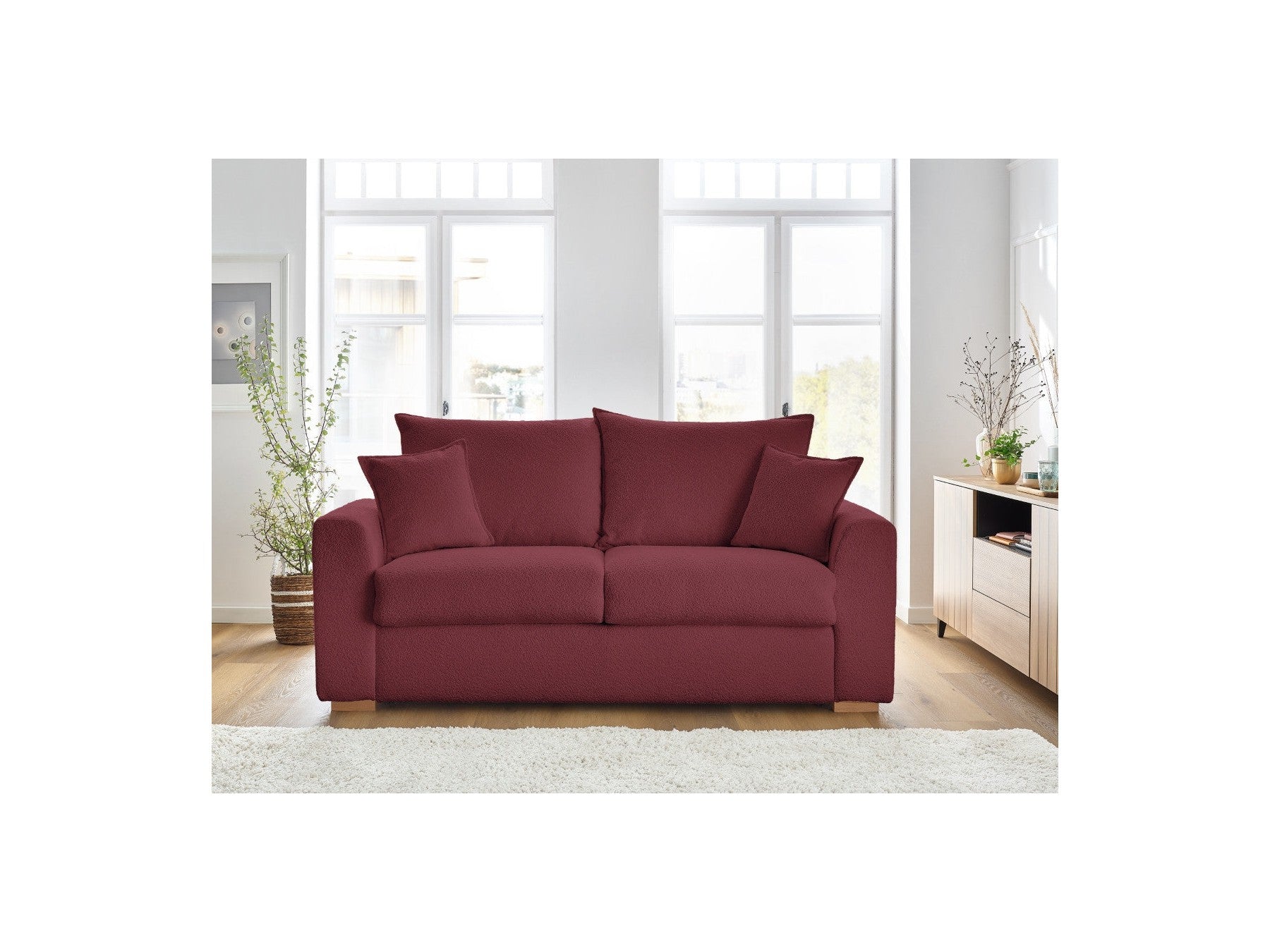 Augustin - Canapé Droit Convertible Ouverture Express - Tissu Bouclette - 160X200