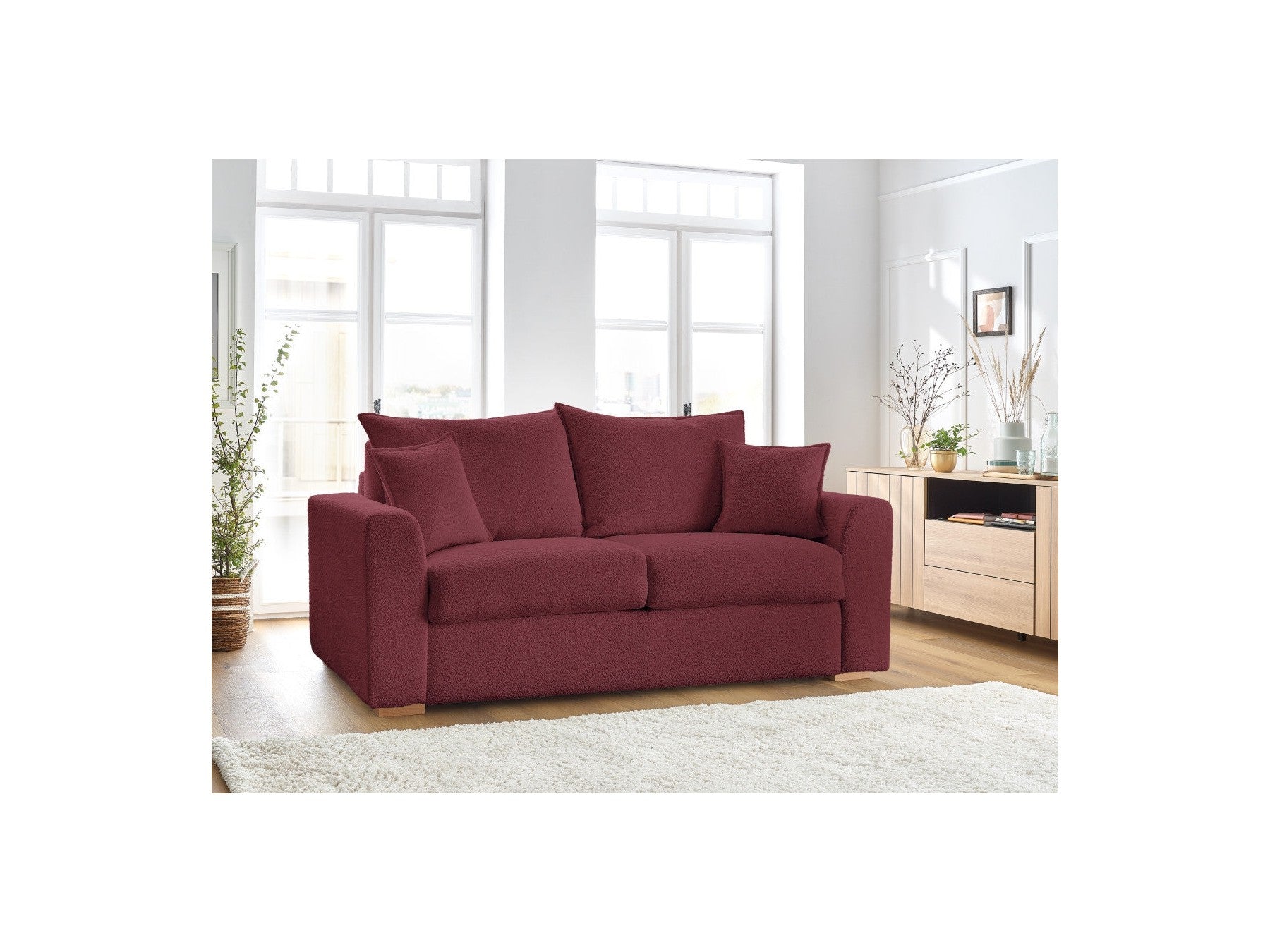 Augustin - Canapé Droit Convertible Ouverture Express - Tissu Bouclette - 160X200