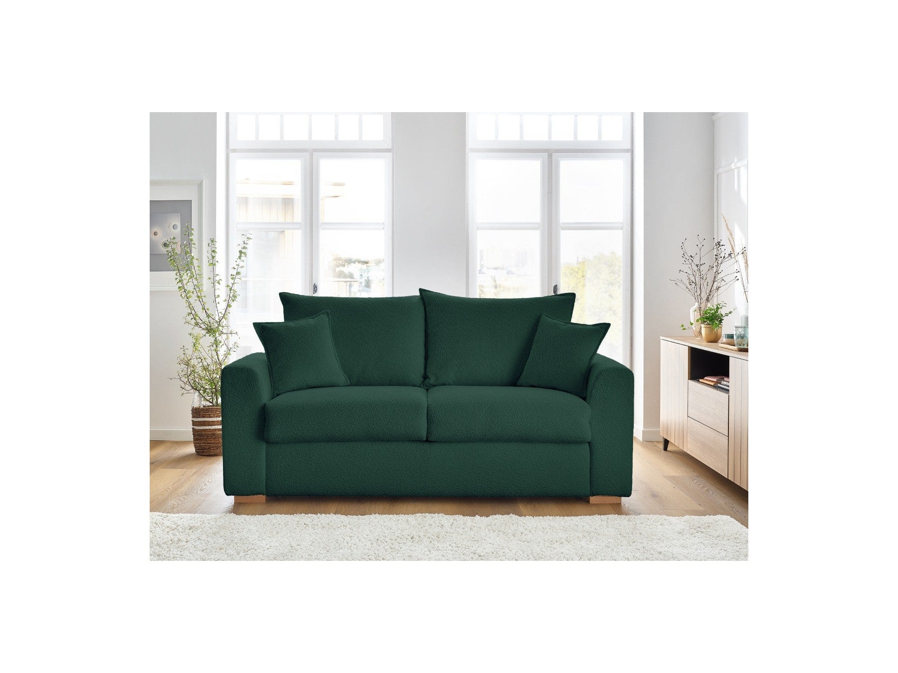 Augustin - Canapé Droit Convertible Ouverture Express - Tissu Bouclette - 160X200