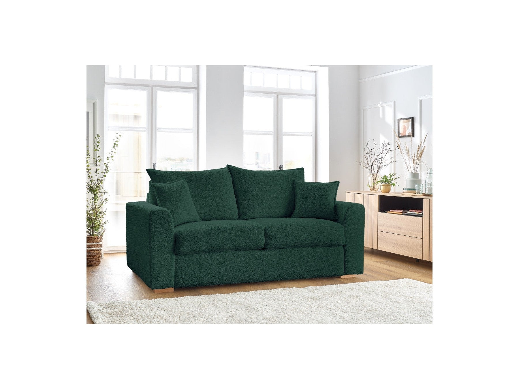 Augustin - Canapé Droit Convertible Ouverture Express - Tissu Bouclette - 160X200