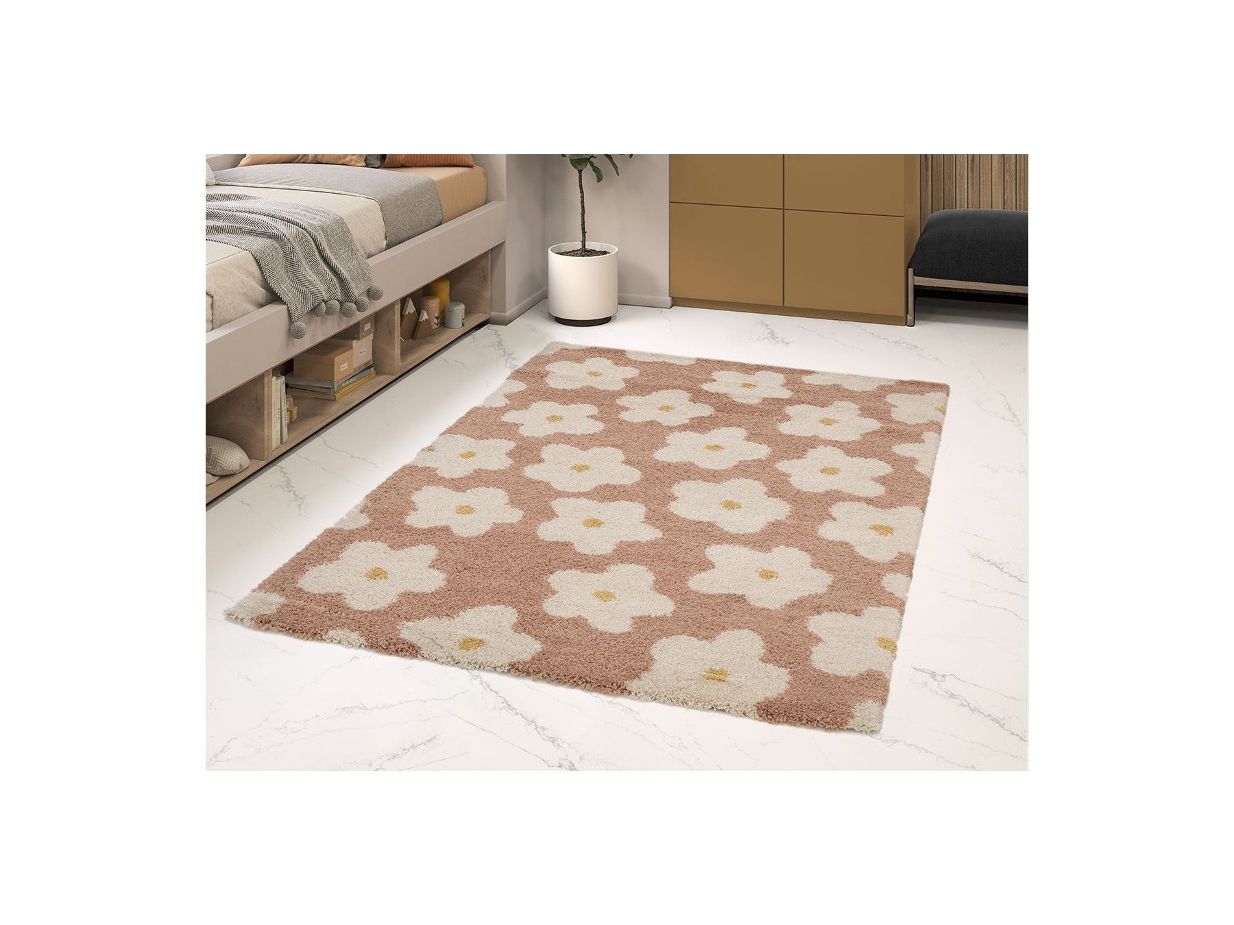 Suzy - Short-Pile Rug - Floral Pattern - Pink