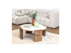 Torvi - Table Basse Ronde - Plateau Marbre Et Pieds Bois Massif D'Acacia
