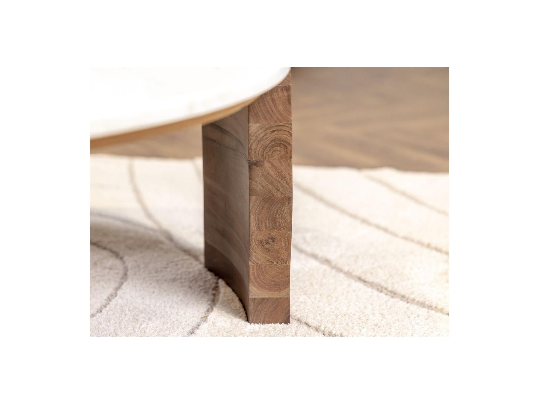 Torvi - Table Basse Ronde - Plateau Marbre Et Pieds Bois Massif D'Acacia