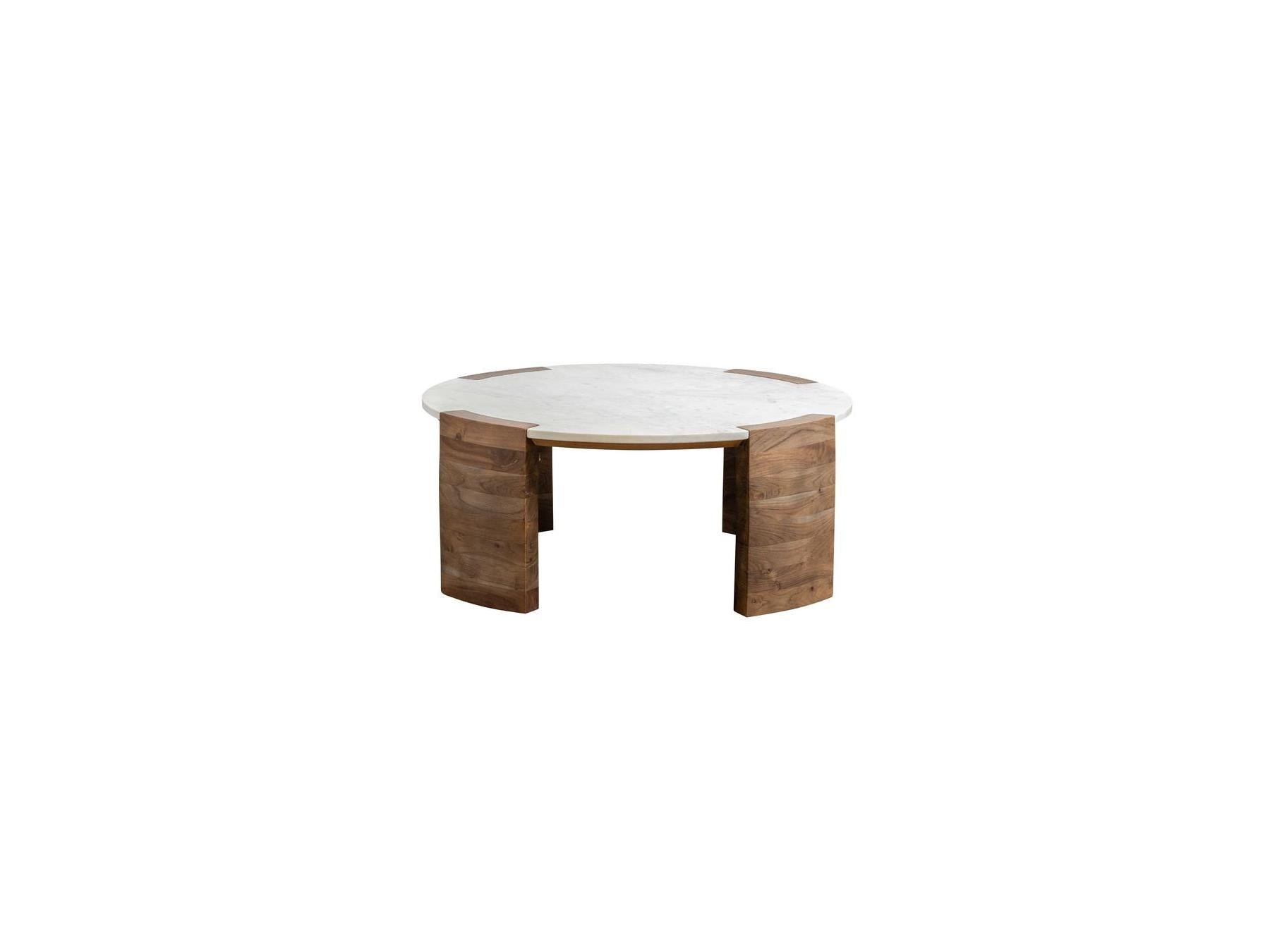 Torvi - Table Basse Ronde - Plateau Marbre Et Pieds Bois Massif D'Acacia