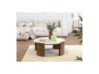 Torvi - Table Basse Ronde - Plateau Marbre Et Pieds Bois Massif D'Acacia