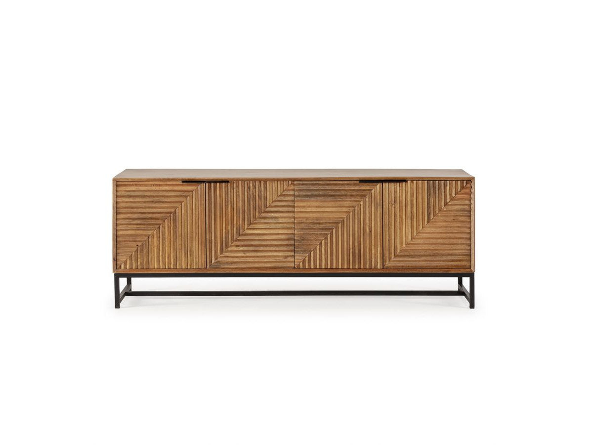 Naomie - Mueble de TV 4 puertas 160 cm de madera maciza de acacia
