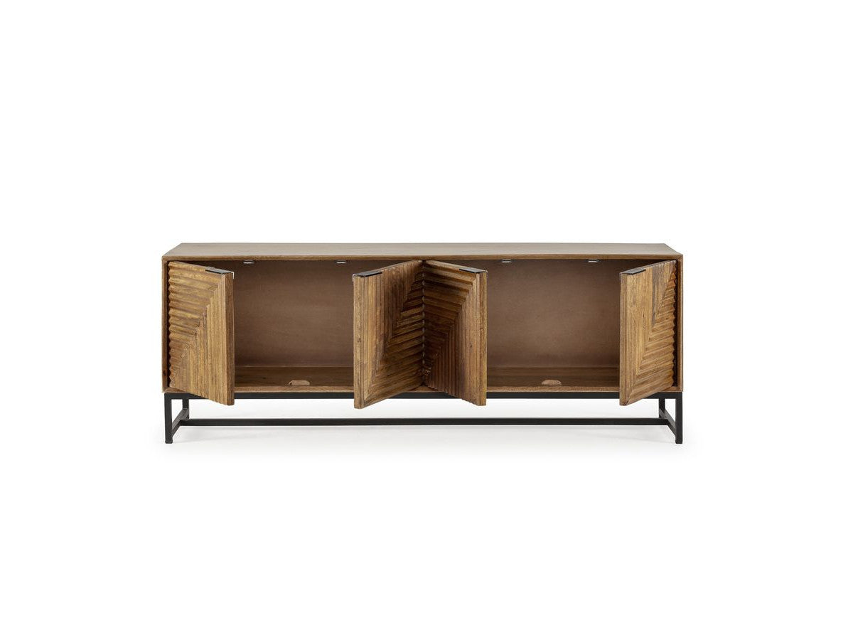 Naomie - Mueble de TV 4 puertas 160 cm de madera maciza de acacia