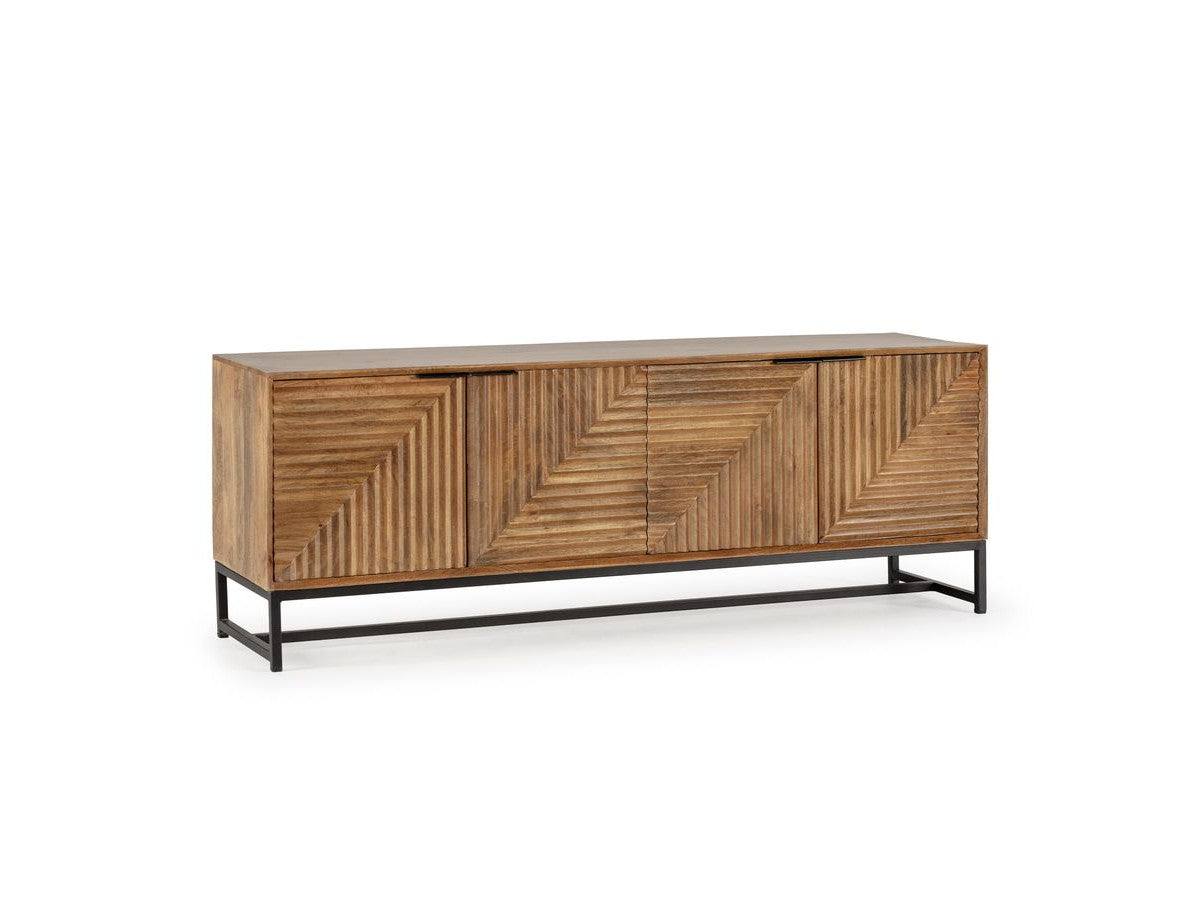 Naomie - Mueble de TV 4 puertas 160 cm de madera maciza de acacia