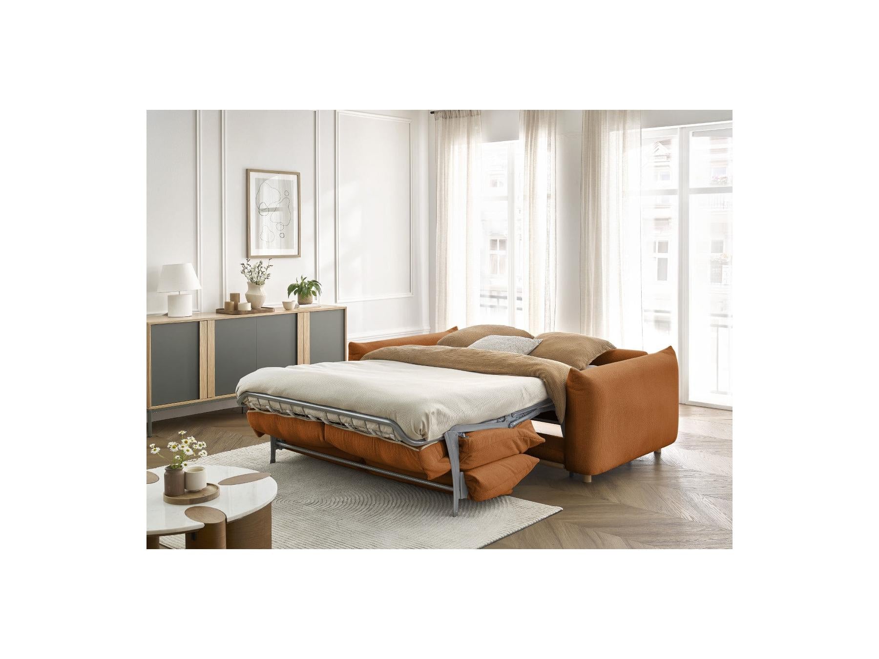 Ernest - Straight Sofa Bed with Express Opening - Smooth Fabric - 140X190