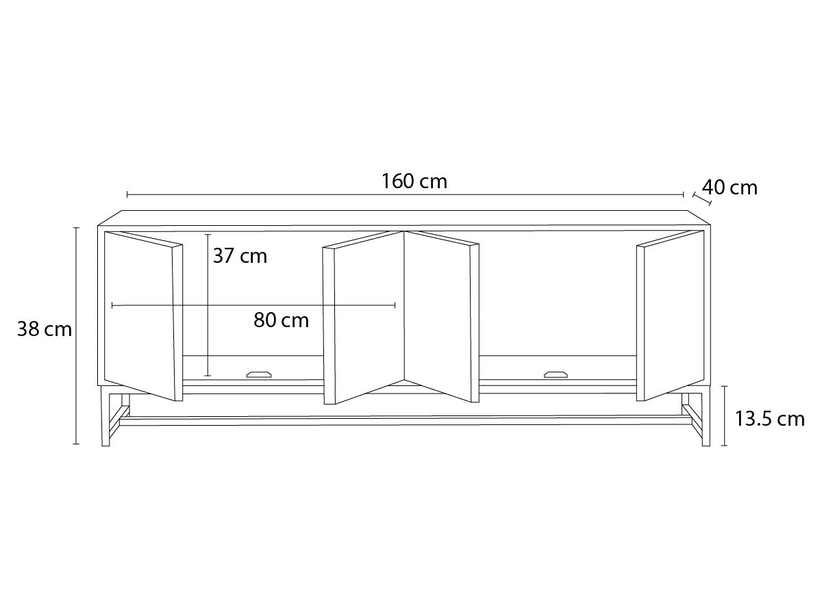 Naomie - Mueble de TV 4 puertas 160 cm de madera maciza de acacia