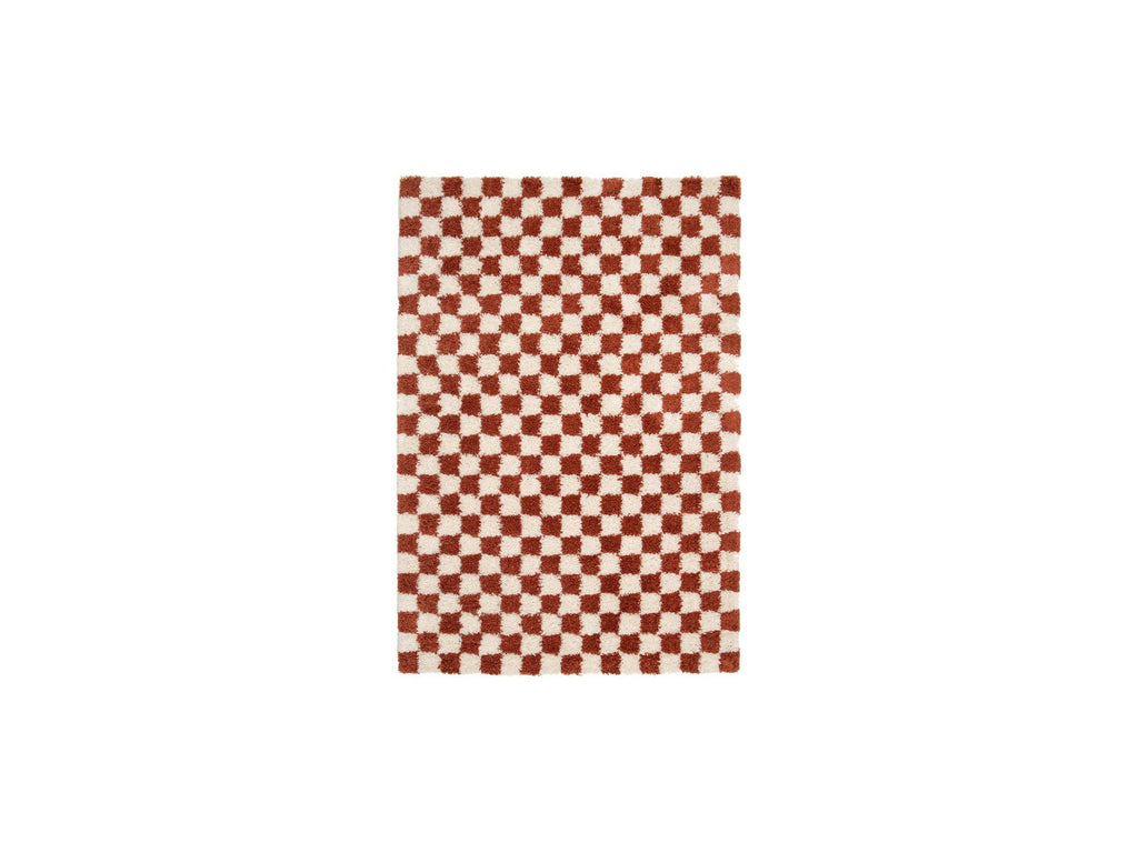 Damien - Tapis Poils Longs - Motif Damier - Orange