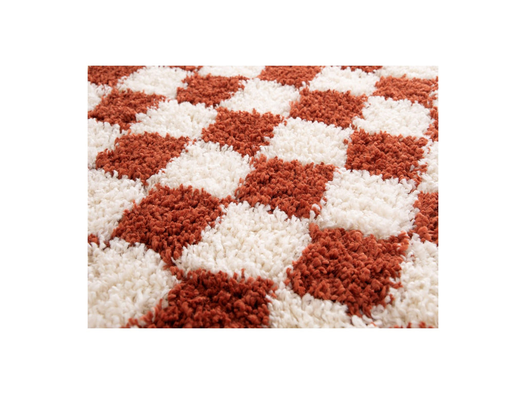 Damien - Tapis Poils Longs - Motif Damier - Orange