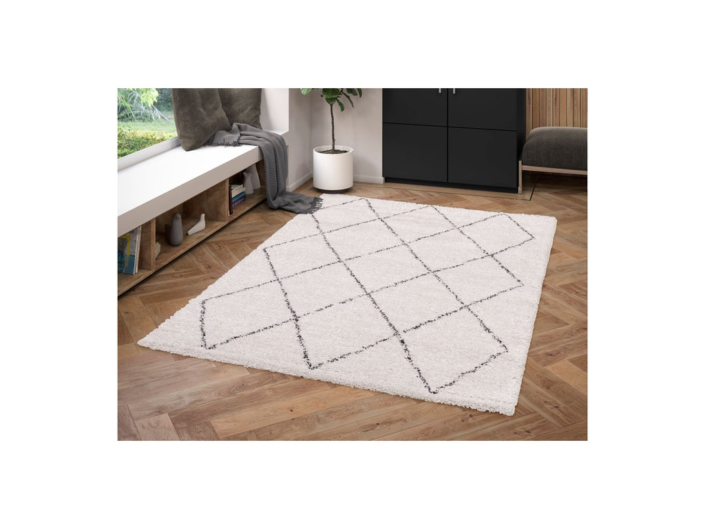 Renaud - Tapis Poils Longs - Motif Graphique - Beige