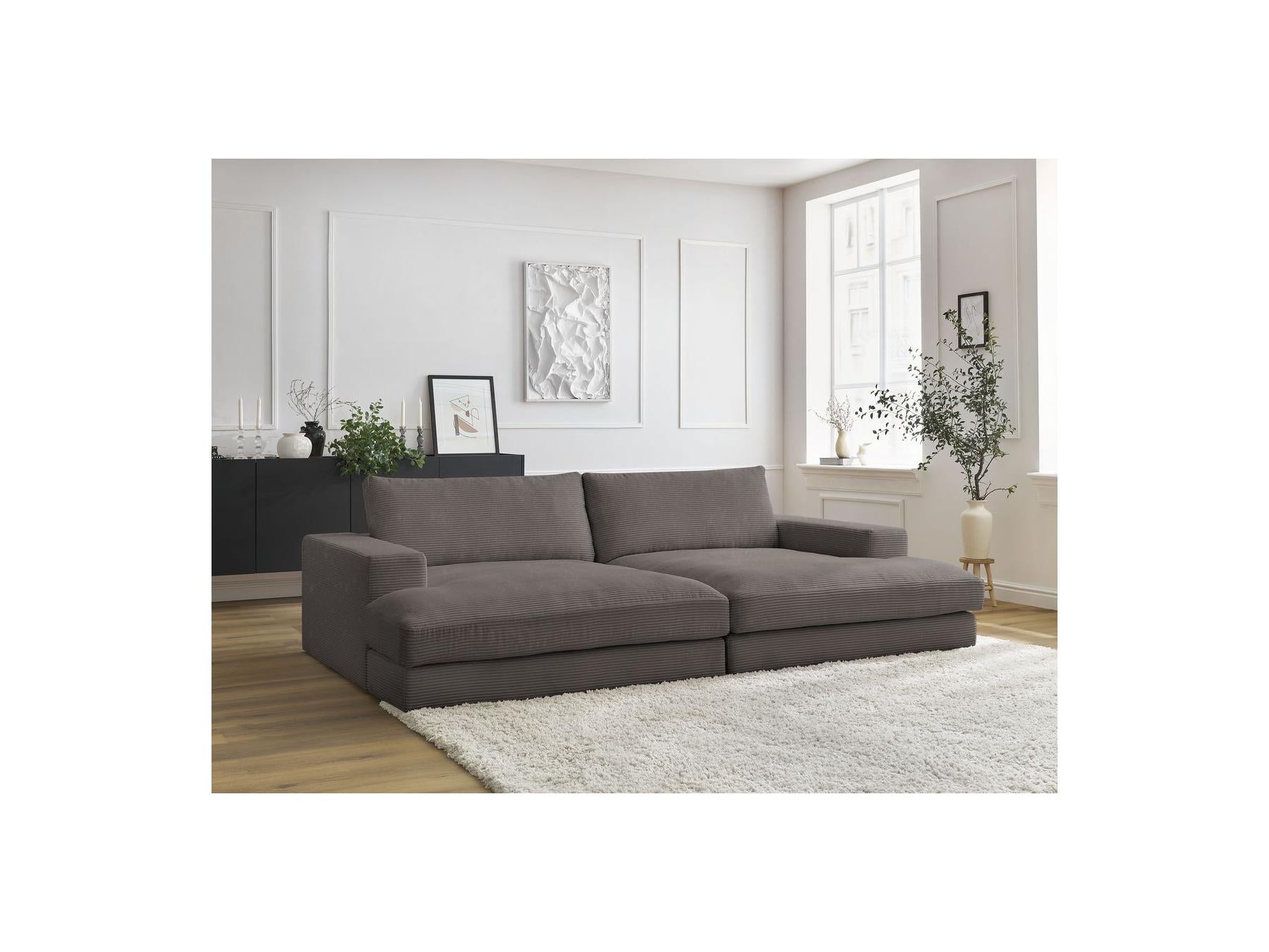 Fixed Straight 4-Seater Compact Sofa Deep Seat - Leonard - Corduroy