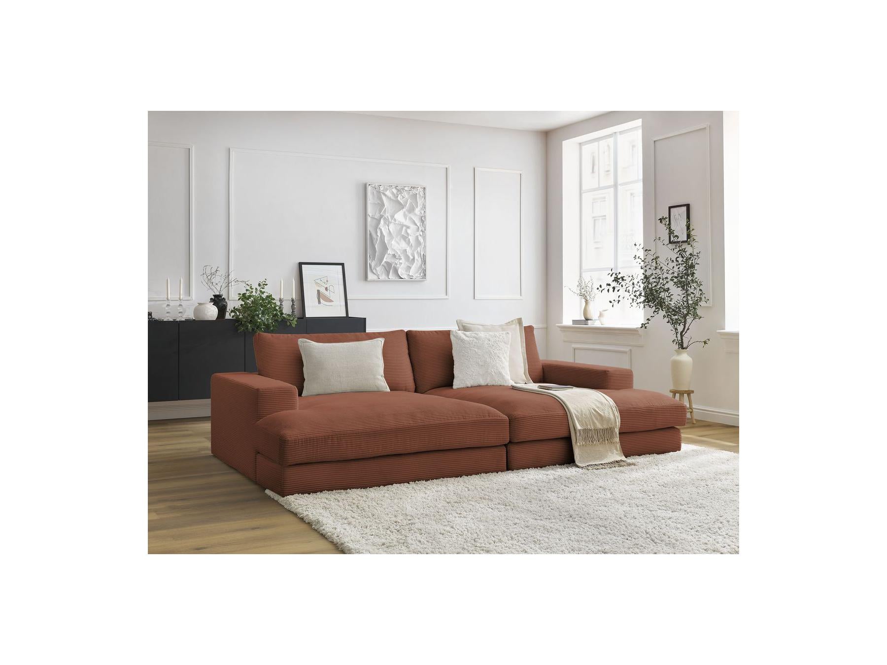Fixed Straight 4-Seater Compact Sofa Deep Seat - Leonard - Corduroy