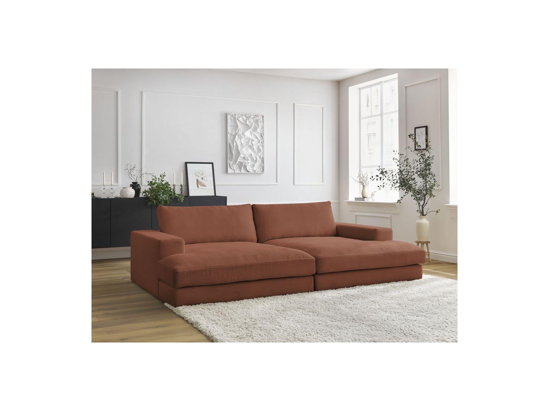 Fixed Straight 4-Seater Compact Sofa Deep Seat - Leonard - Corduroy