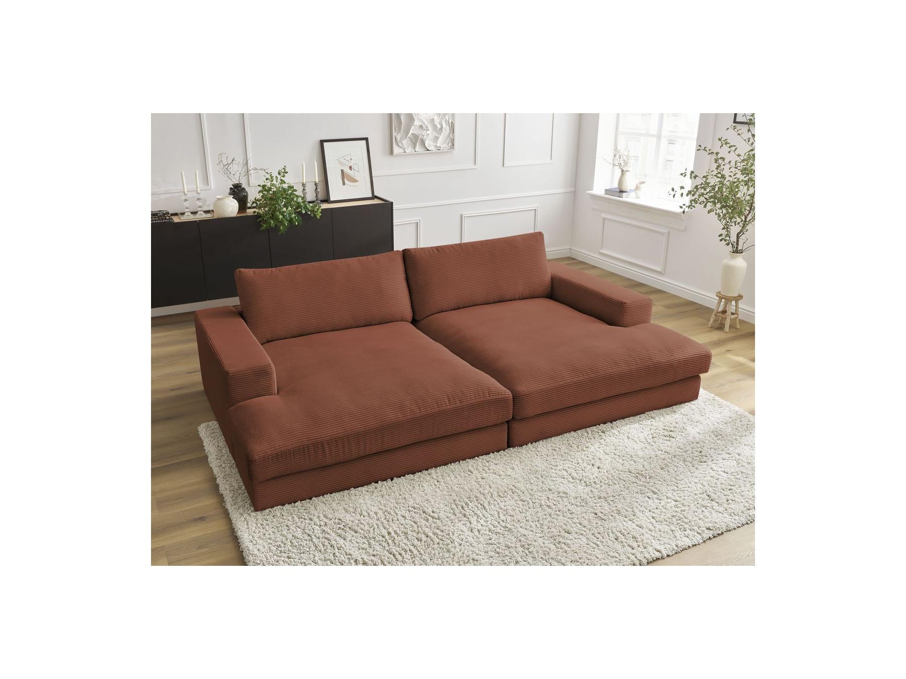 Fixed Straight 4-Seater Compact Sofa Deep Seat - Leonard - Corduroy