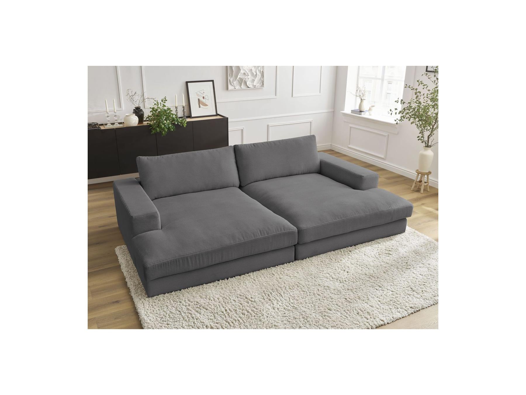 Fixed Straight 4-Seater Compact Sofa Deep Seat - Leonard - Corduroy