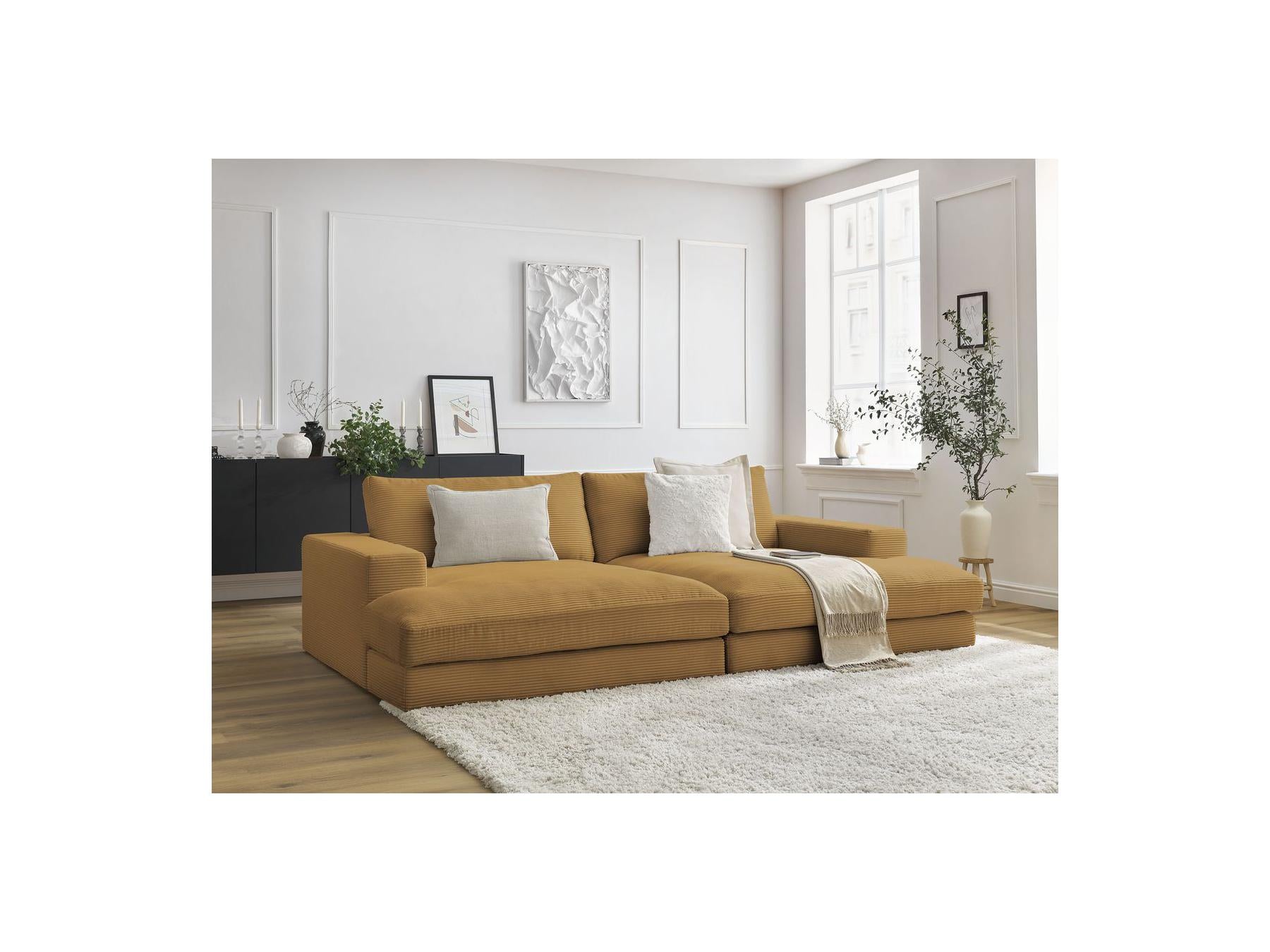 Fixed Straight 4-Seater Compact Sofa Deep Seat - Leonard - Corduroy