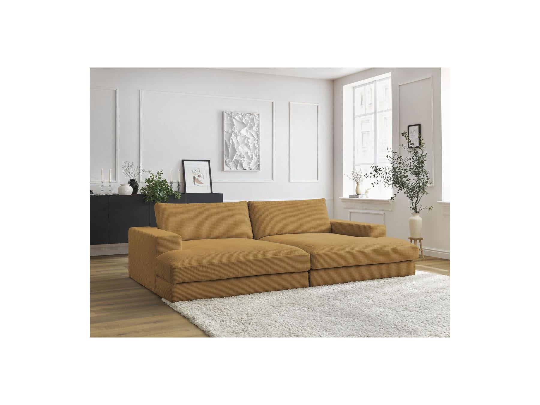 Fixed Straight 4-Seater Compact Sofa Deep Seat - Leonard - Corduroy