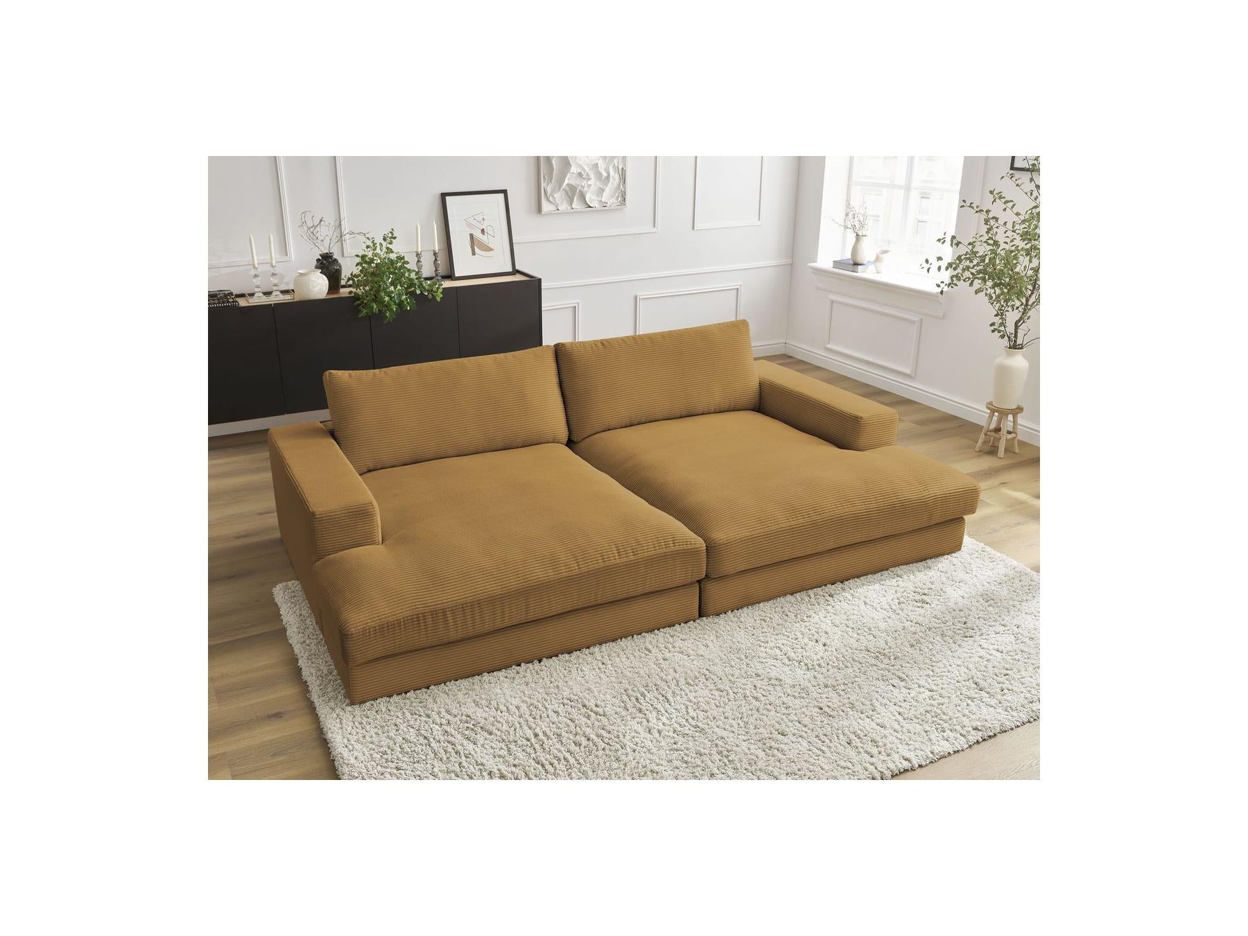 Fixed Straight 4-Seater Compact Sofa Deep Seat - Leonard - Corduroy