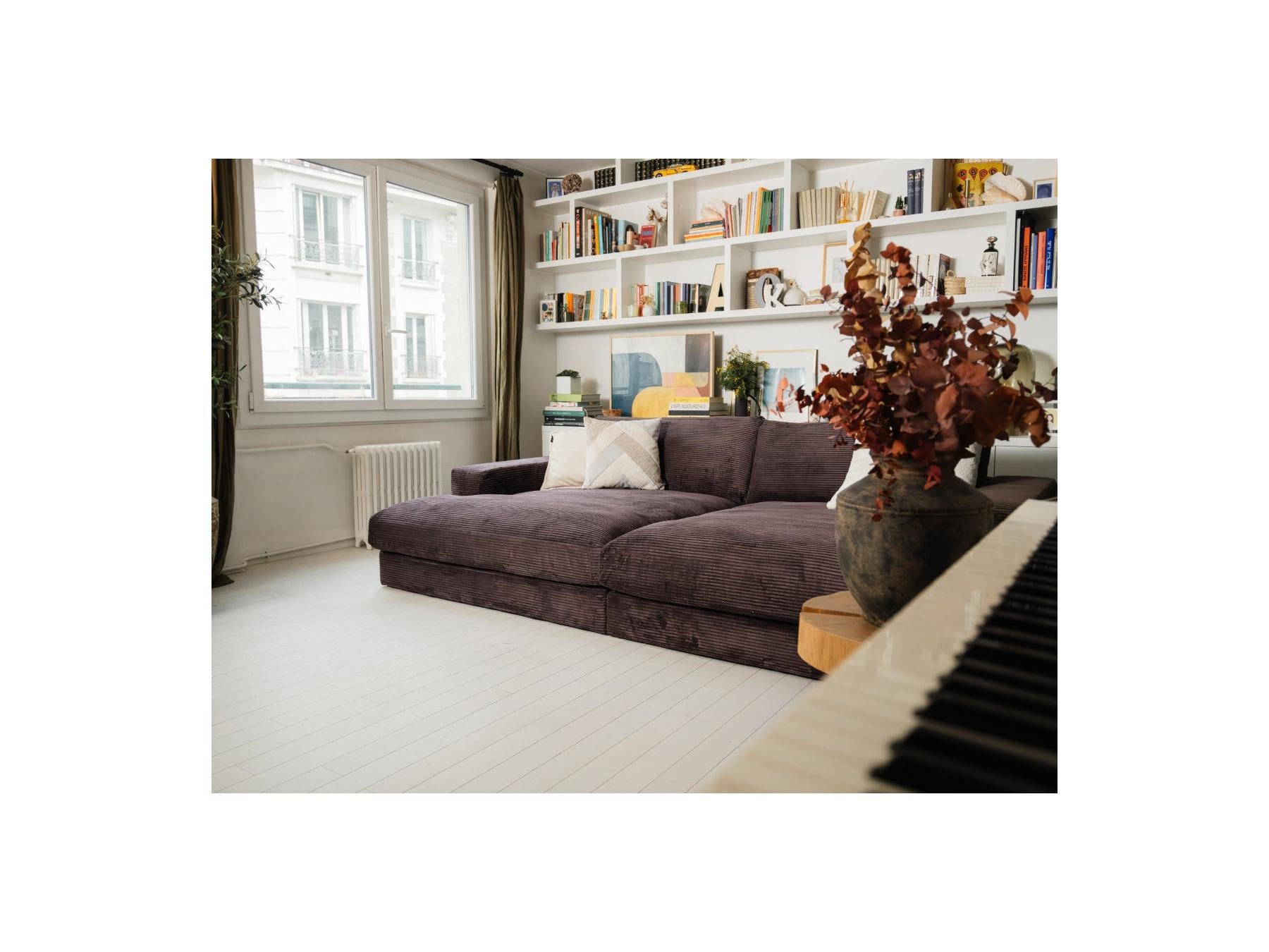 Fixed Straight 4-Seater Compact Sofa Deep Seat - Leonard - Corduroy