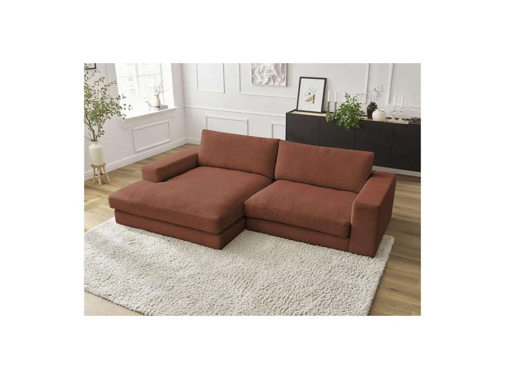 Leonard - Canapé D'Angle Fixe Compact - Velours Côtelé - Angle Gauche