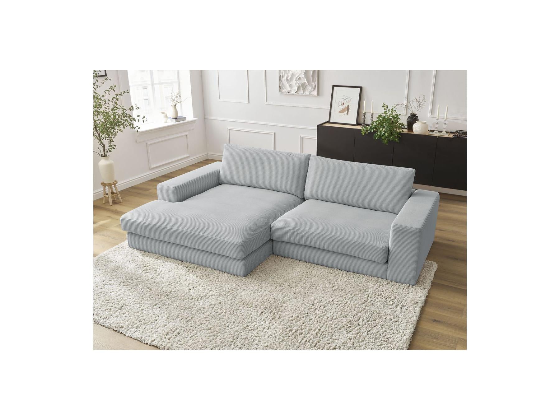 Leonard - Canapé D'Angle Fixe Compact - Velours Côtelé - Angle Gauche