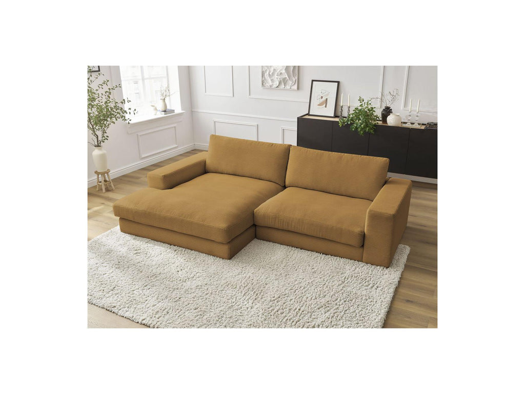 Leonard - Canapé D'Angle Fixe Compact - Velours Côtelé - Angle Gauche