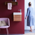 Basic - Meuble Lave Main - Teck Massif Et Marbre - Beige