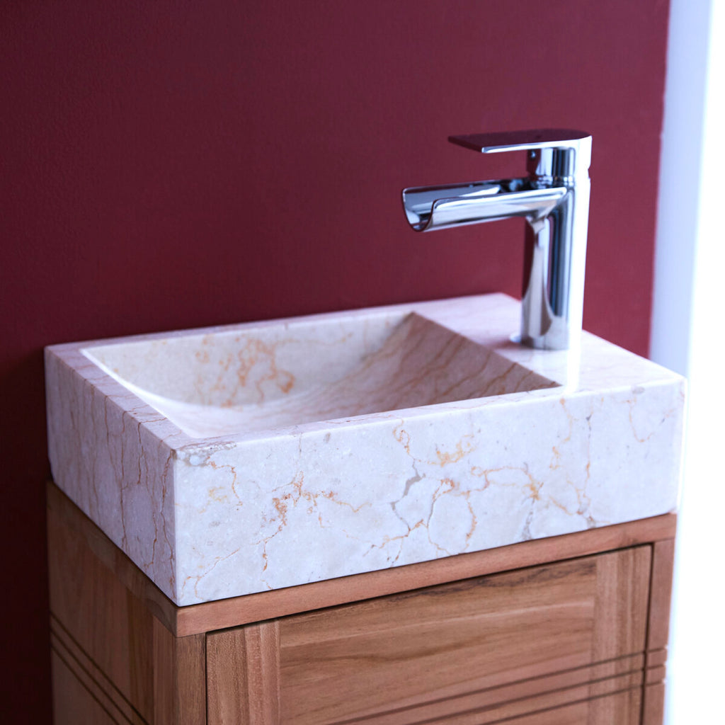 Basic - Meuble Lave Main - Teck Massif Et Marbre - Beige