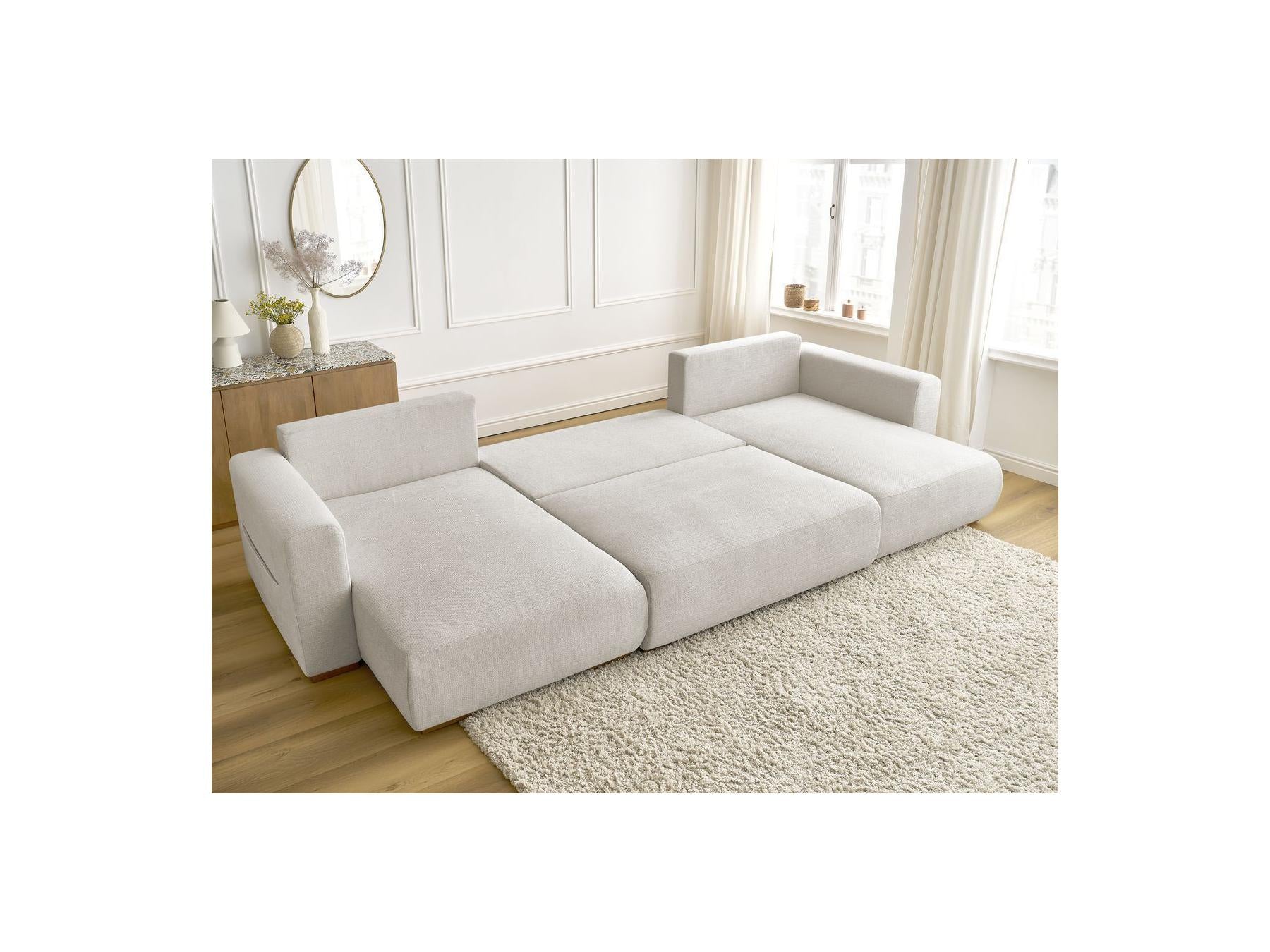 Sidonie - Canapé Panoramique Convertible Coffre - Tissu Chiné